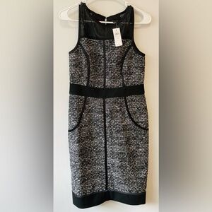 Ann Taylor Black and White Strapless Tweed Sheath Dress with Contrast Trim